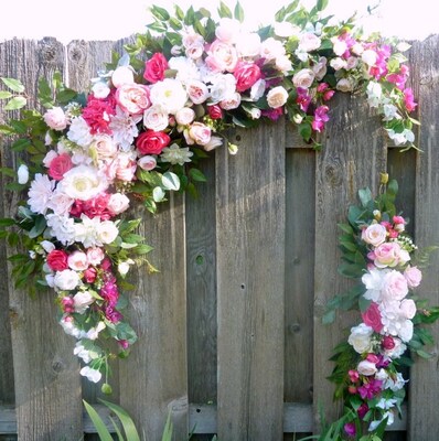 Blush Pink, Fuchsia and White Wedding Arch Flowers, Round Arch flowers - image1